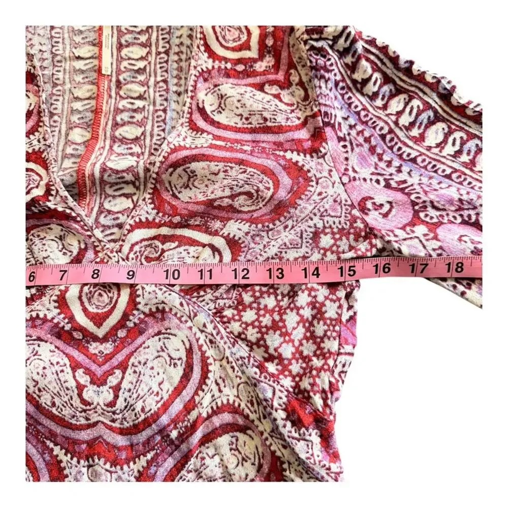 Free People Boho Cropped V-Neck Blouse Pink Print Boho Chic Printed Floral XS